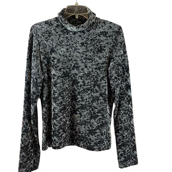 Sno Skins Crushed Velvet Floral Print Long Sleeve Turtleneck Made in USA Size Me - Picture 1 of 6